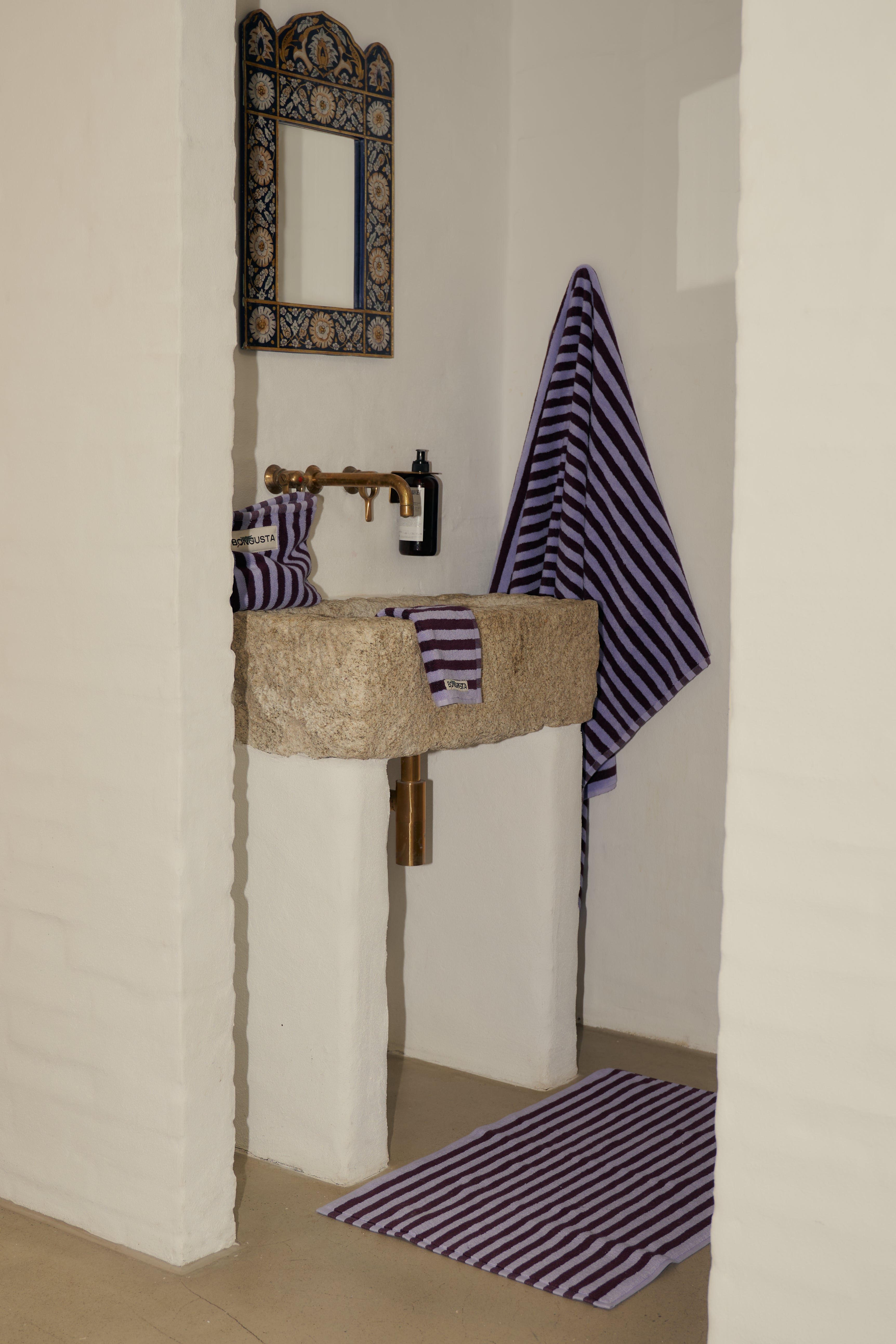 Naram Bath Mat, wine & lavender blue