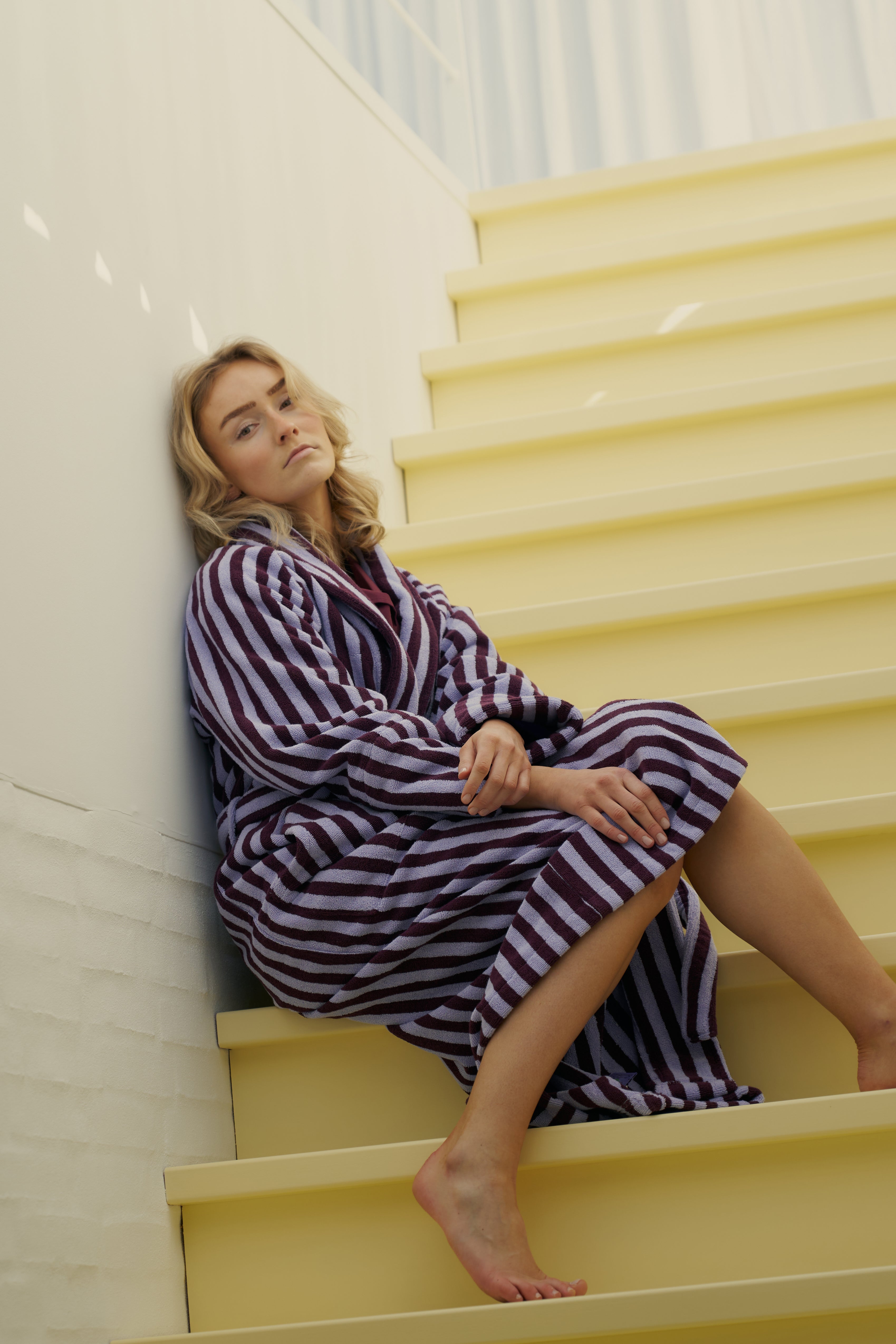 Naram Bathrobe, wine & lavender blue