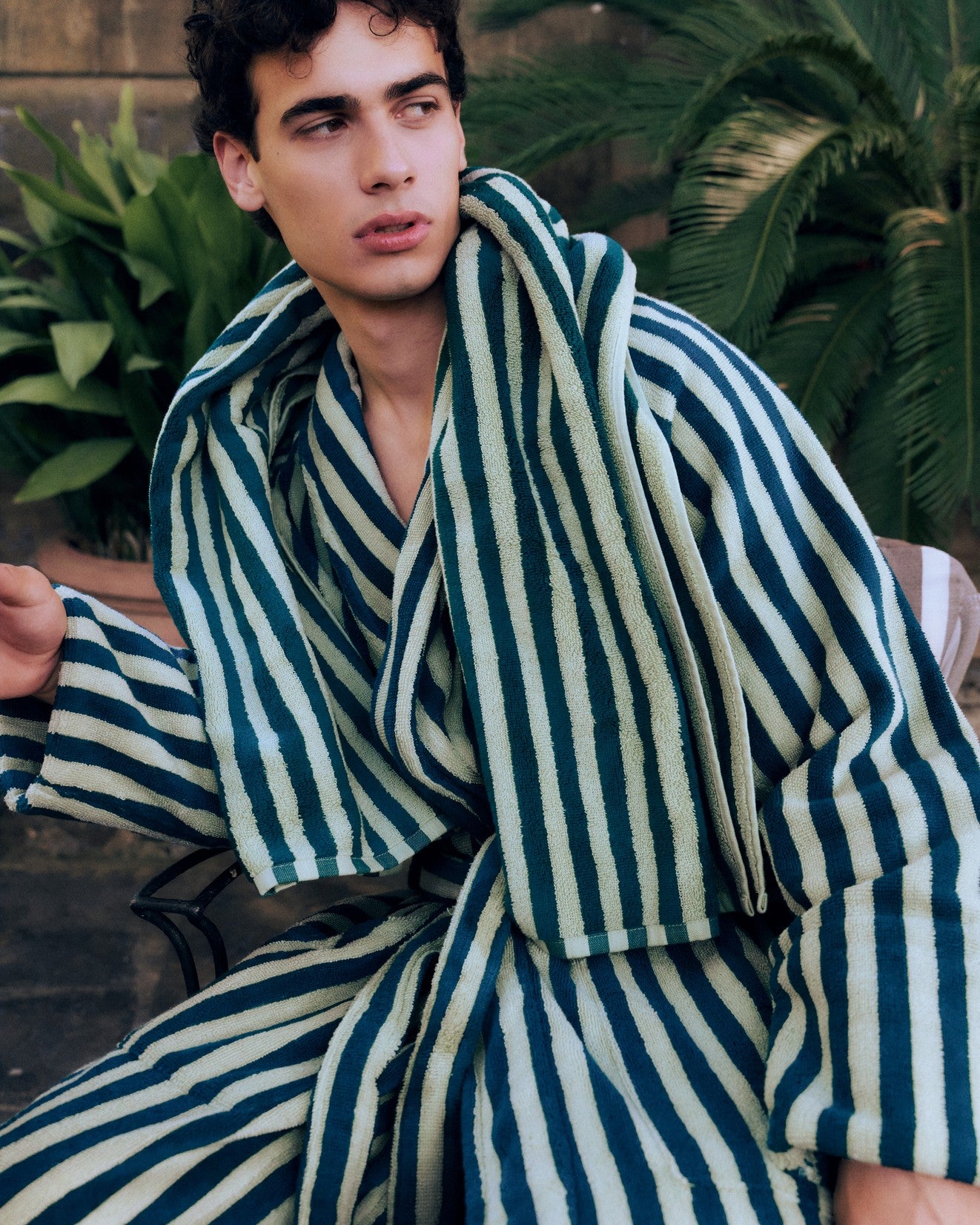 Naram Bathrobe, sea foam & deep teal