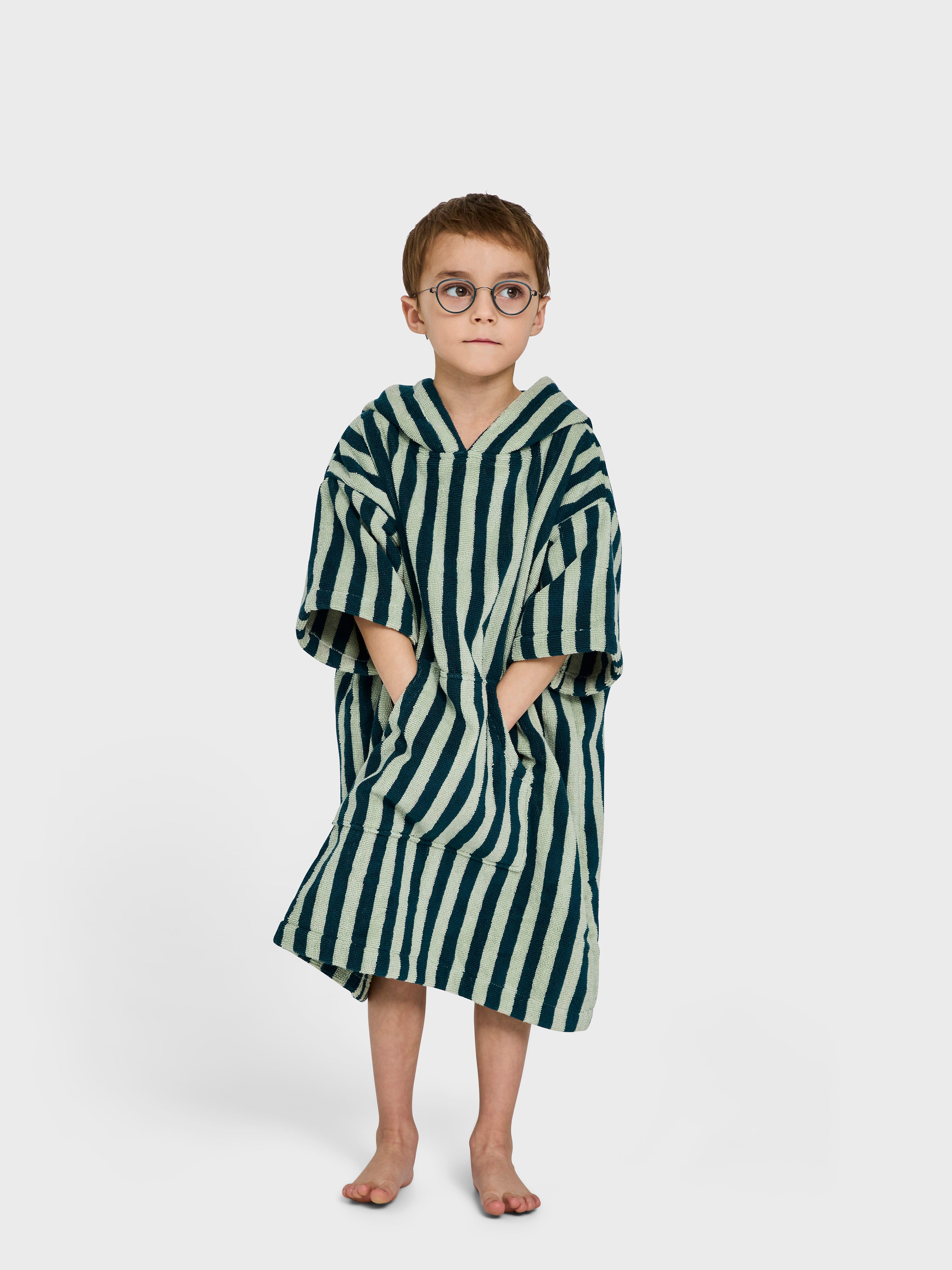 Naram Kids Bathrobe, sea foam & deep teal