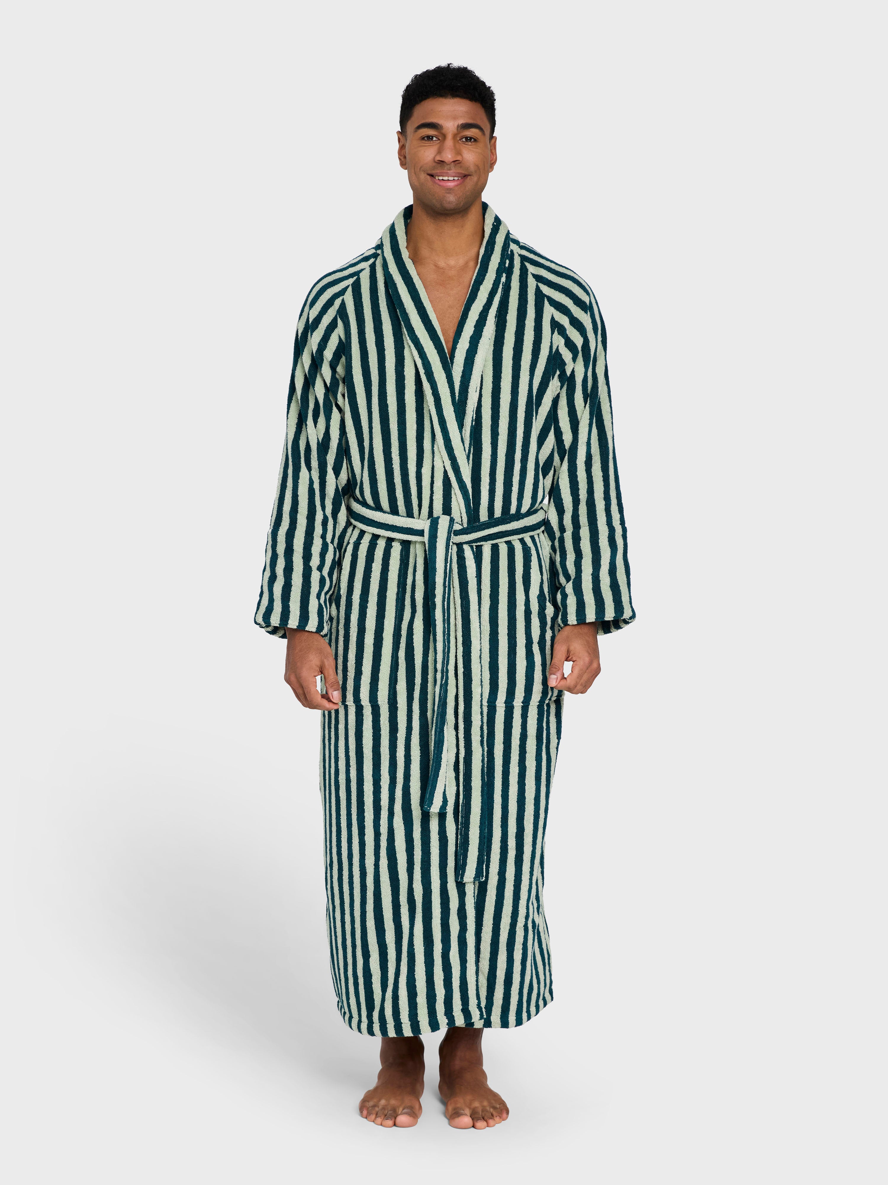 Naram Bathrobe, sea foam & deep teal