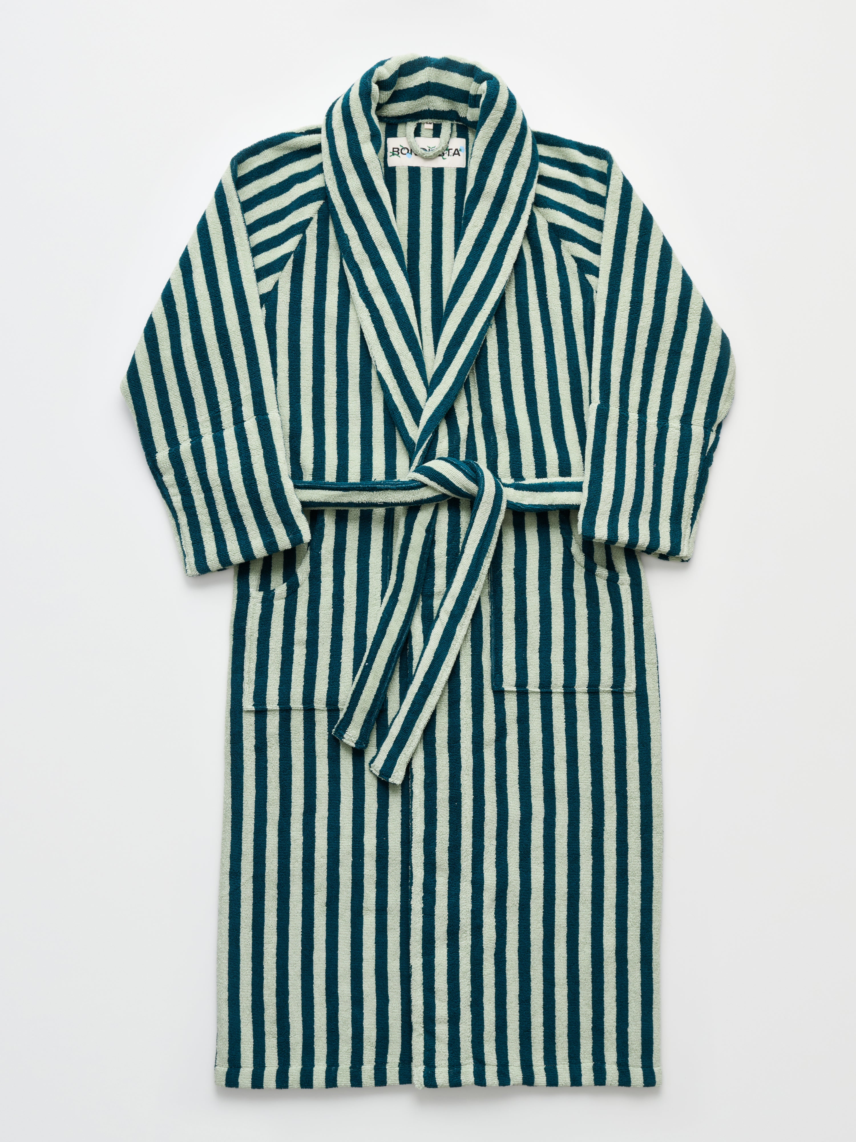 Naram Bathrobe, sea foam & deep teal