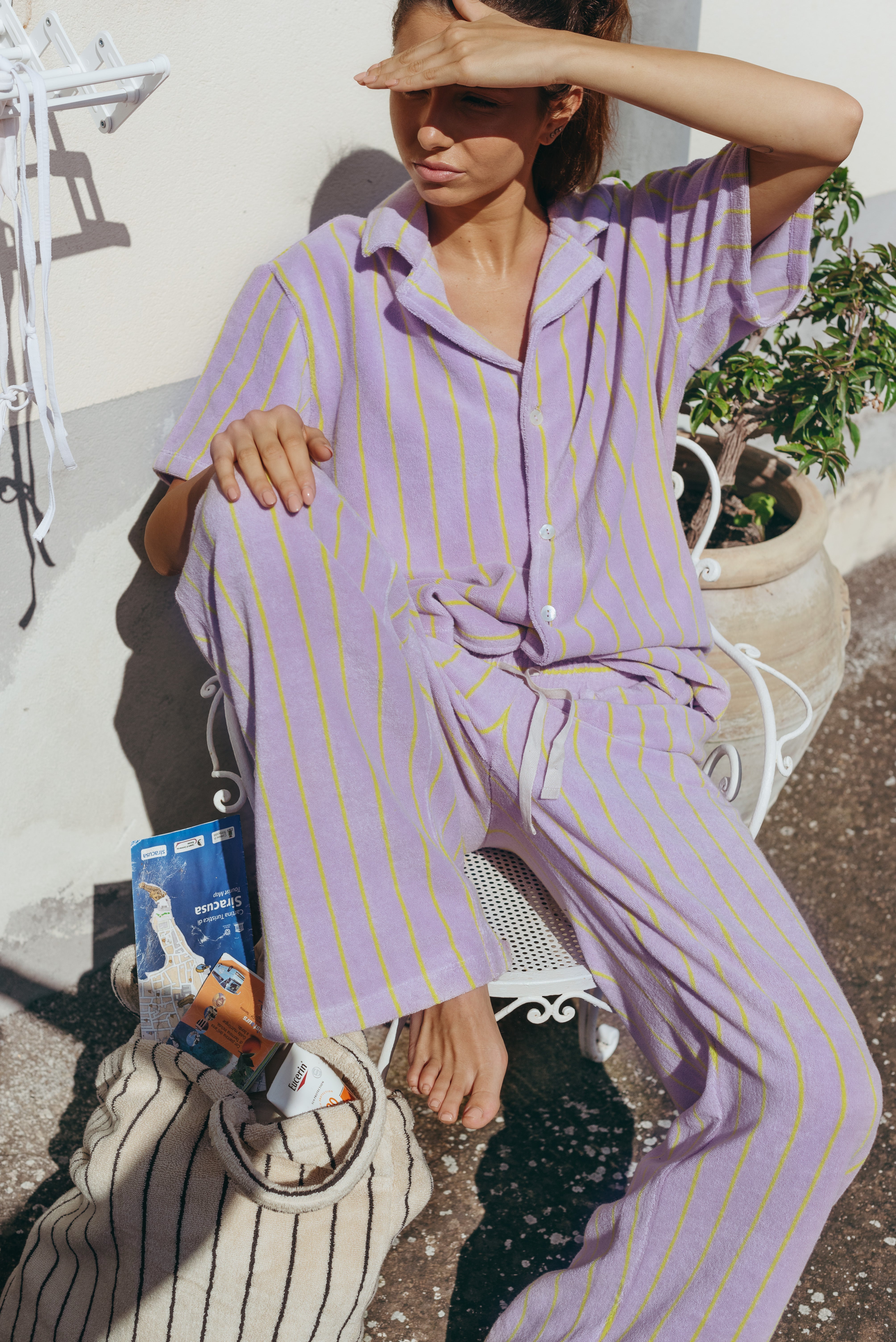 Naram Shirt, lilac & neon yellow