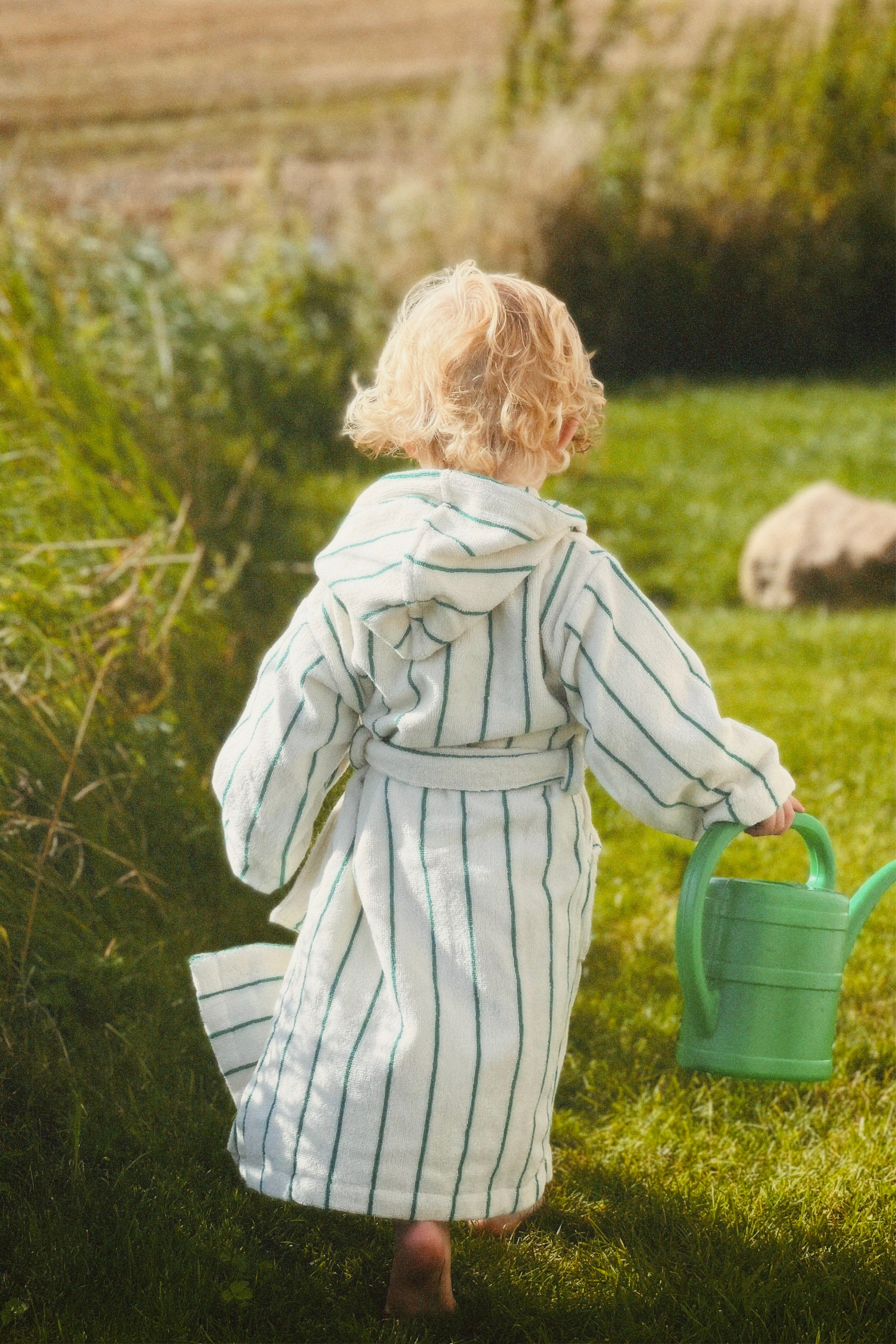 Naram Kids Bathrobe, pure white & grass