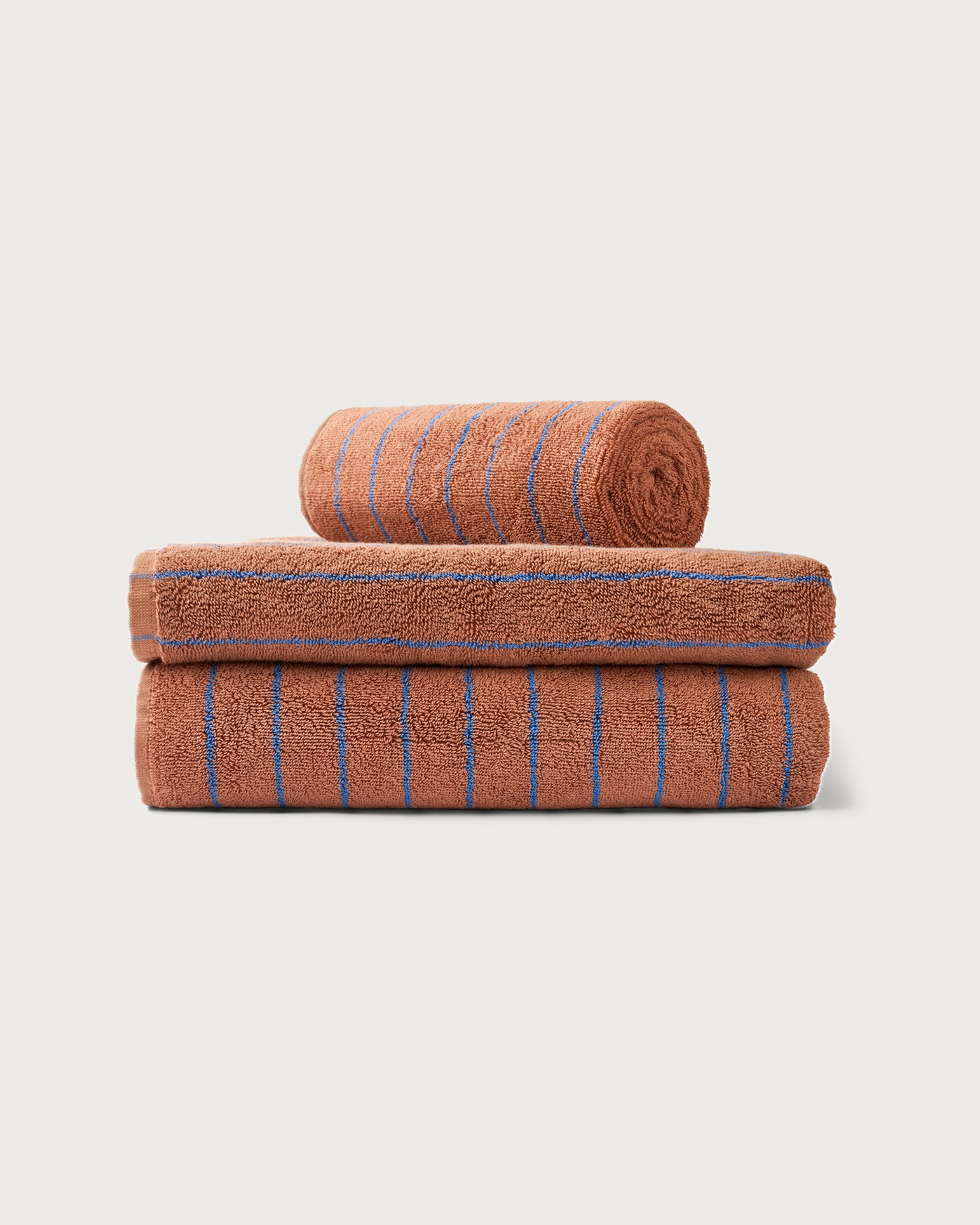 Naram Towels, camel & ultramarine